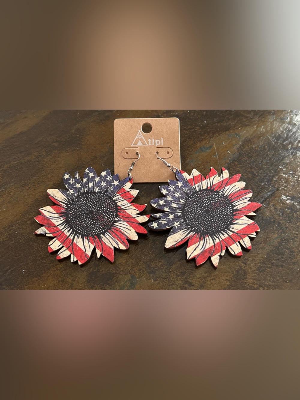 4th of July 🇺🇸 Patriotic Sunflower Wood Dangle Earrings